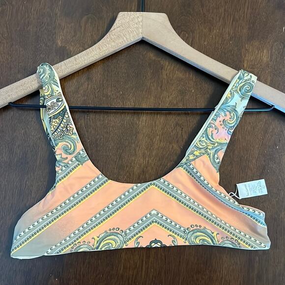 San Lorenzo Printed Pull On Swim Top Bikini Top Reversible Large - Picture 1 of 7